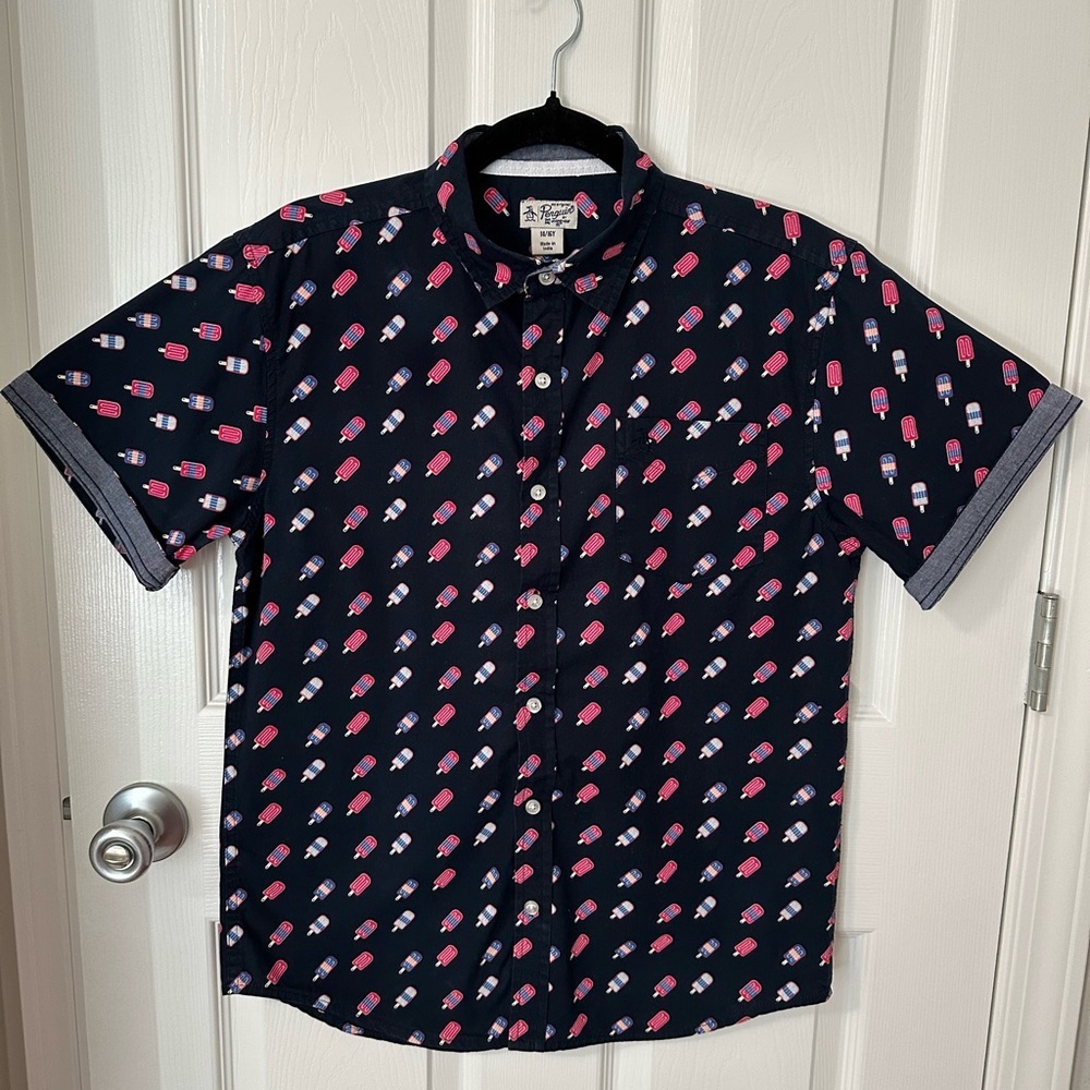 Original Penguin Navy and Pink Popsicle Print Men's Shirt